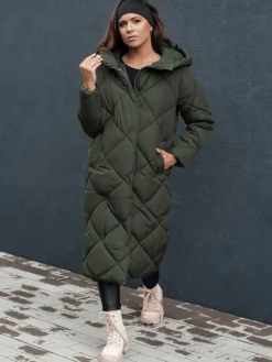 Kurtki Damskie>Dstreet Kurtka zimowa damska pikowana z kapturem FEMACOAT zielona TY4597