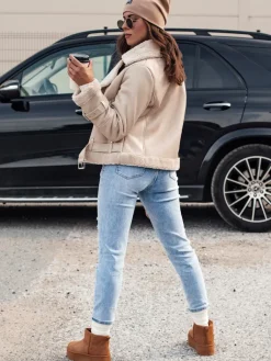 Kożuszki Damskie|Kurtki Damskie>Dstreet Kurtka zimowa damska skórzana BELLCIAO beżowa TY4687