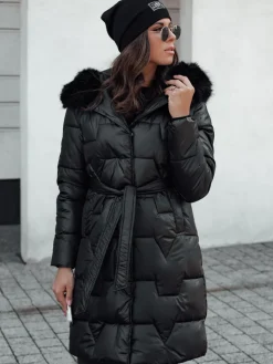 Kurtki Damskie>Dstreet Kurtka zimowa damska STYLOWQ długa pikowana z futerkiem czarna TY4631