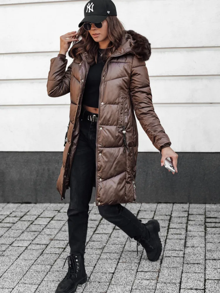 Kurtki Damskie>Dstreet Kurtka zimowa damska ULTRAWAY pikowana z kapturem kawowa TY4627