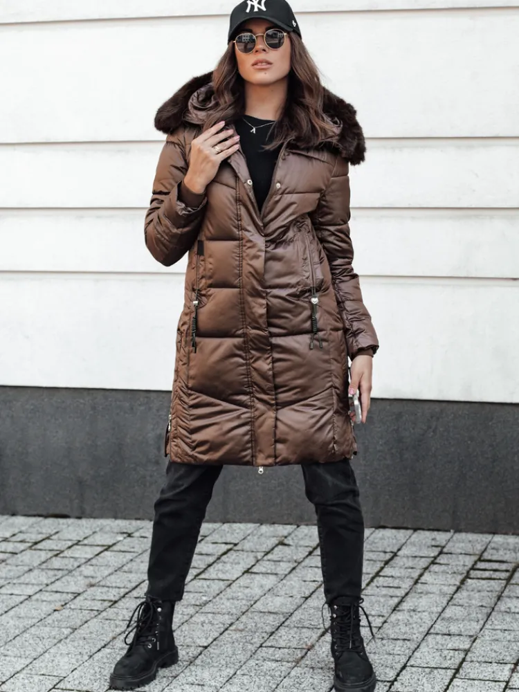 Kurtki Damskie>Dstreet Kurtka zimowa damska ULTRAWAY pikowana z kapturem kawowa TY4627