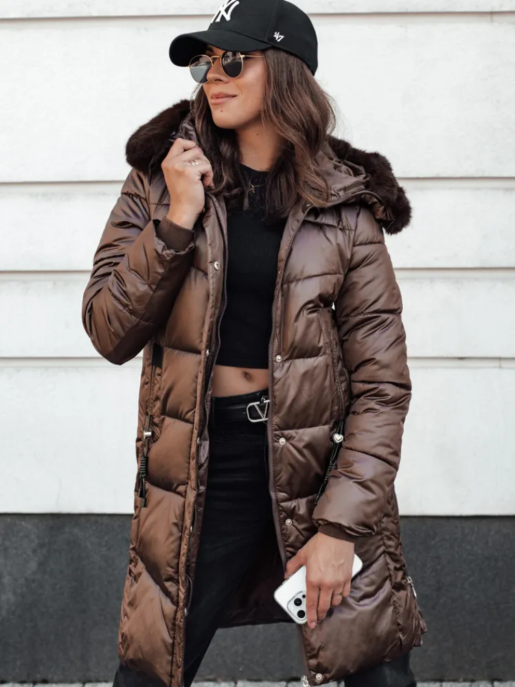 Kurtki Damskie>Dstreet Kurtka zimowa damska ULTRAWAY pikowana z kapturem kawowa TY4627