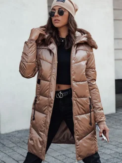 Kurtki Damskie>Dstreet Kurtka zimowa damska ULTRAWAY pikowana z kapturem brązowa TY4644