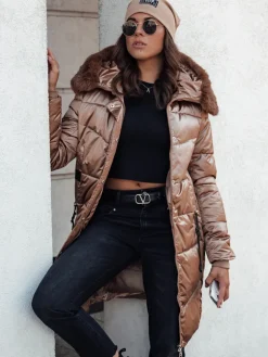 Kurtki Damskie>Dstreet Kurtka zimowa damska ULTRAWAY pikowana z kapturem brązowa TY4644