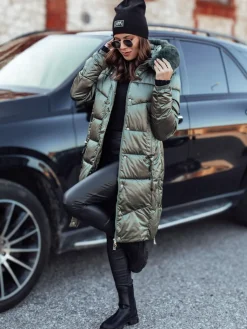 Kurtki Damskie>Dstreet Kurtka zimowa damska ULTRAWAY pikowana z kapturem zielona TY4754