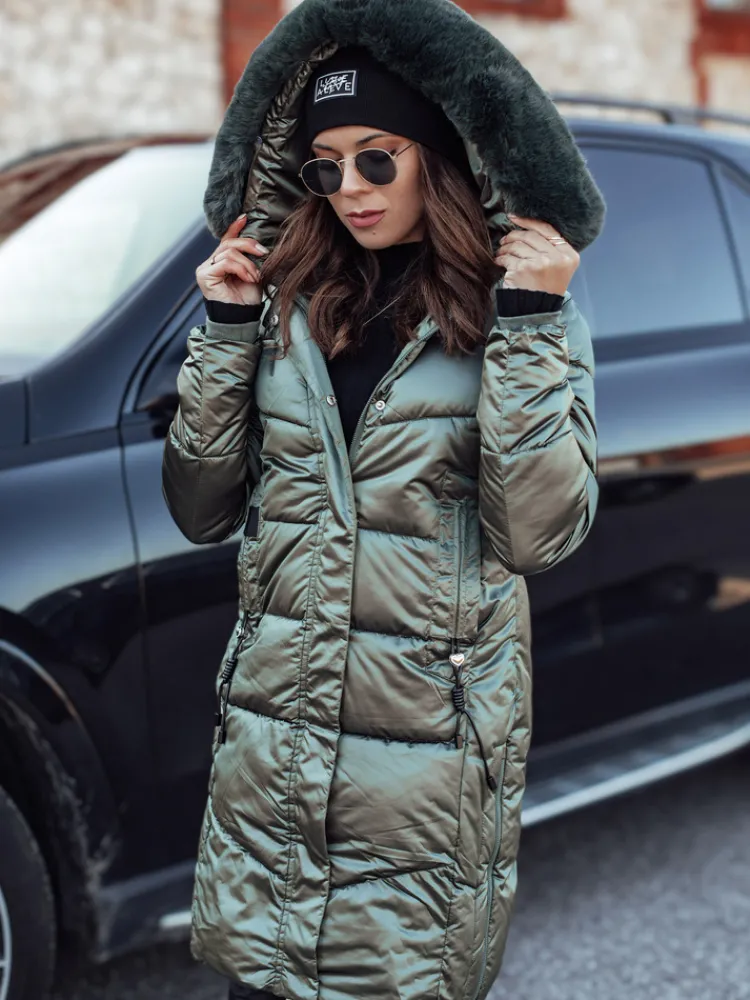 Kurtki Damskie>Dstreet Kurtka zimowa damska ULTRAWAY pikowana z kapturem zielona TY4754