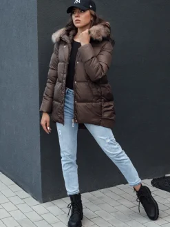 Kurtki Damskie>Dstreet Kurtka zimowa damska z kapturem STELLAR coffee TY4493