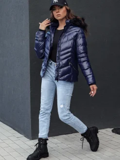 Kurtki Damskie>Dstreet Kurtka zimowa damska z kapturem CRUNKIES granatowa TY4491