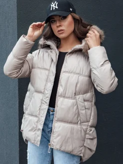 Kurtki Damskie>Dstreet Kurtka zimowa damska z kapturem STELLAR beżowa TY4494