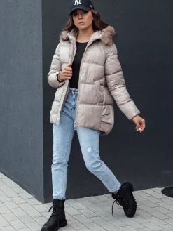 Kurtki Damskie>Dstreet Kurtka zimowa damska z kapturem STELLAR beżowa TY4494