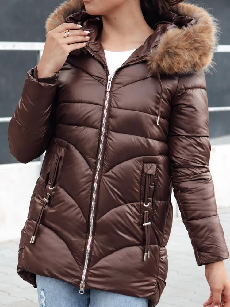 Kurtki Damskie>Dstreet Kurtka zimowa damska z kapturem WINTERCHIC kawowa TY4458