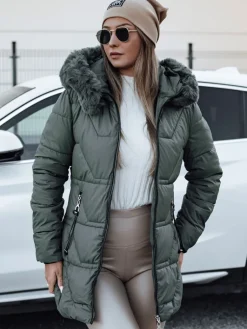 Kurtki Damskie>Dstreet Kurtka zimowa damska z kapturem KRISTA zielona TY4729