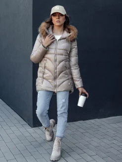 Kurtki Damskie>Dstreet Kurtka zimowa damska z kapturem WINTERCHIC kamelowa TY4438