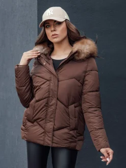 Kurtki Damskie>Dstreet Kurtka zimowa damska z kapturem WAYWARD brązowa TY4529