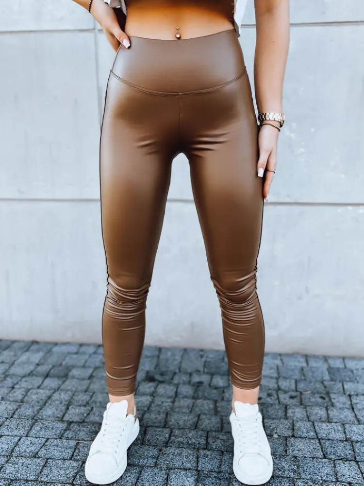 Spodnie Damskie>Dstreet Legginsy damskie woskowane JEWELS kamelowe UY1703