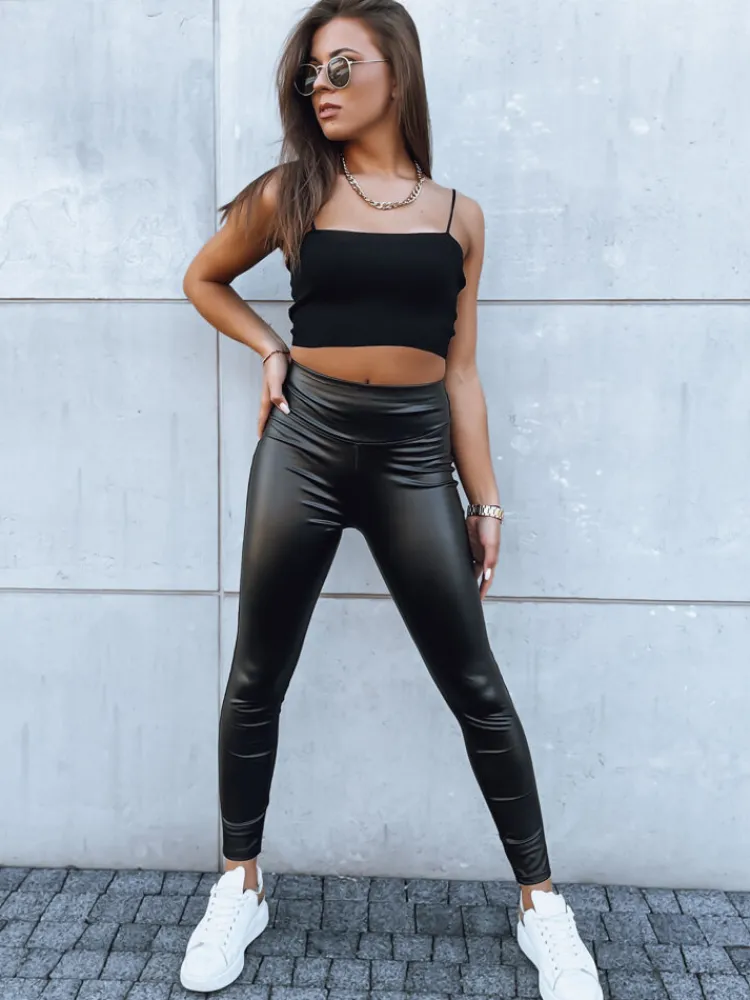 Spodnie Damskie>Dstreet Legginsy damskie woskowane JEWELS czarne UY1701