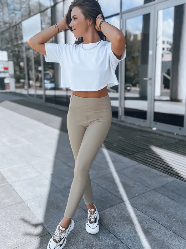 Spodnie Damskie>Dstreet Legginsy damskie woskowane WAXED CHIC beżowe UY1561
