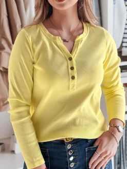 Bluzki Damskie>Dstreet Long sleeve damski one size FELORIA żółty RY2778