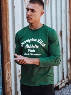 Koszulki Męskie>Dstreet Longsleeve męski z nadrukiem zielony LX0573