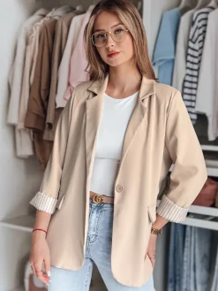 Marynarki Damskie|Wyjątkowe Okazje>Dstreet Marynarka damska one size oversize RESIDAL ciemnobeżowa PY0120