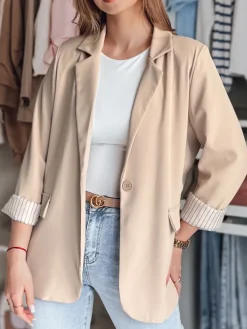 Marynarki Damskie|Wyjątkowe Okazje>Dstreet Marynarka damska one size oversize RESIDAL ciemnobeżowa PY0120