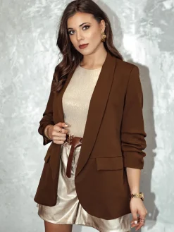 Marynarki Damskie|Wyjątkowe Okazje>Dstreet Marynarka damska one size ELEGANTIS czekoladowa PY0111