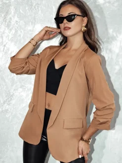 Marynarki Damskie|Wyjątkowe Okazje>Dstreet Marynarka damska one size ELEGANTIS cappuccino PY0110