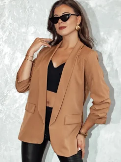 Marynarki Damskie|Wyjątkowe Okazje>Dstreet Marynarka damska one size MARANTTA kamelowa PY0105