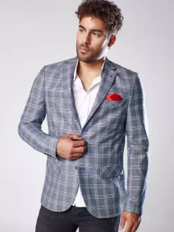 Marynarki Męskie>Dstreet Marynarka męska w kratę granatowa MX0566