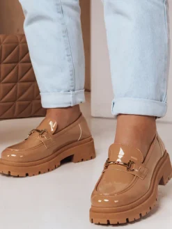 Mokasyny>Dstreet Mokasyny damskie lakierowane ELEGANCI khaki ZY0676