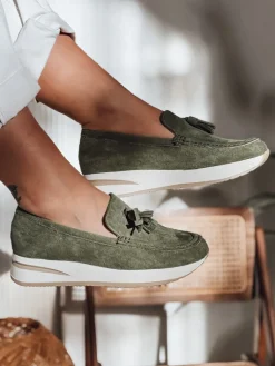 Mokasyny|Espadryle>Dstreet Mokasyny damskie na lekkim koturnie MOCCKO zielone ZY0716