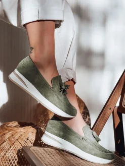 Mokasyny|Espadryle>Dstreet Mokasyny damskie na lekkim koturnie MOCCKO zielone ZY0716