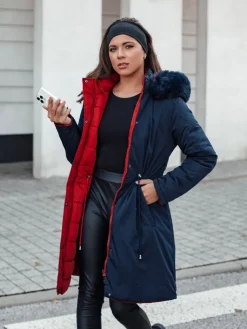 Kurtki Damskie>Dstreet Parka damska zimowa TRENDNEL dwustronna z kapturem granatowa TY4590