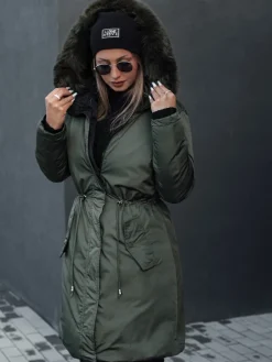 Kurtki Damskie>Dstreet Parka damska zimowa TRENDNEL dwustronna z kapturem zielona TY4589