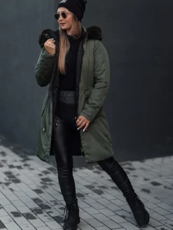 Kurtki Damskie>Dstreet Parka damska zimowa TRENDNEL dwustronna z kapturem zielona TY4589