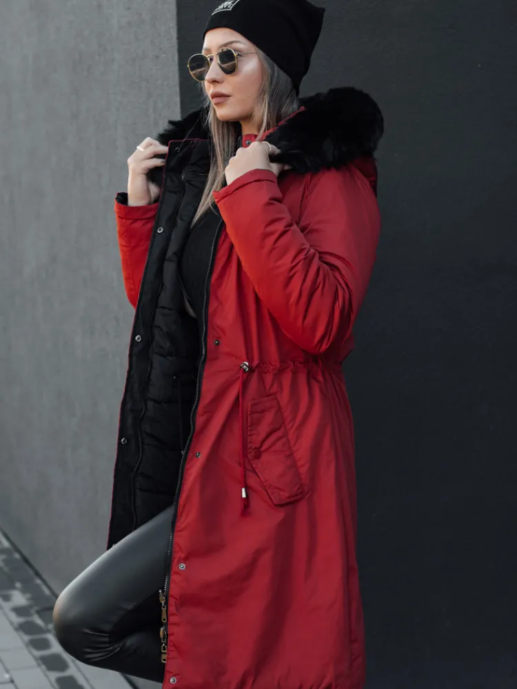 Kurtki Damskie>Dstreet Parka damska zimowa TRENDNEL dwustronna z kapturem czerwona TY4588