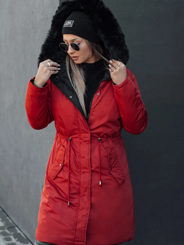 Kurtki Damskie>Dstreet Parka damska zimowa TRENDNEL dwustronna z kapturem czerwona TY4588