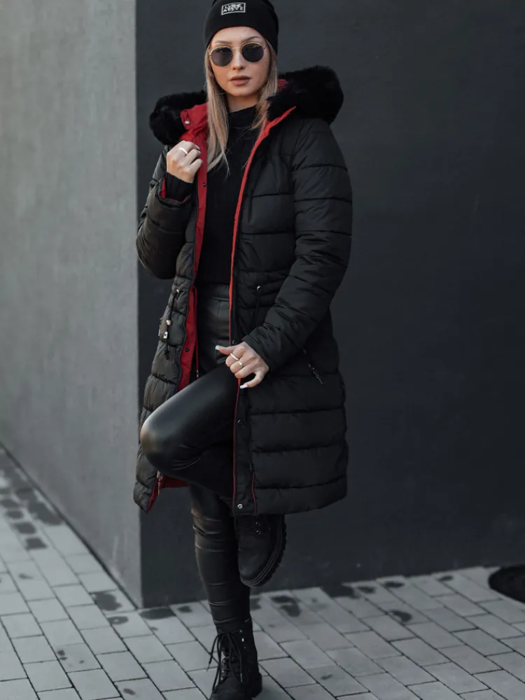 Kurtki Damskie>Dstreet Parka damska zimowa TRENDNEL dwustronna z kapturem czerwona TY4588