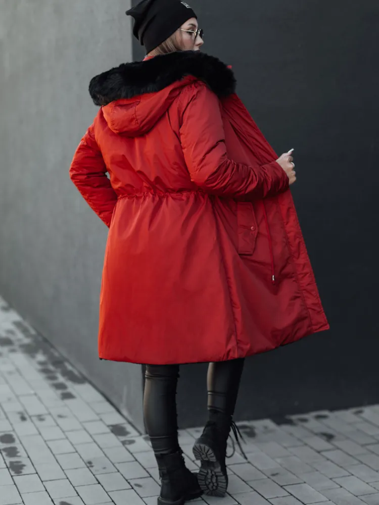 Kurtki Damskie>Dstreet Parka damska zimowa TRENDNEL dwustronna z kapturem czerwona TY4588