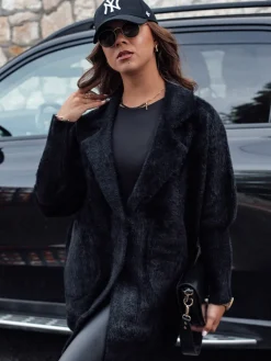 Płaszcze Damskie>Dstreet Płaszcz damski alpaka RITA II czarny NY0669