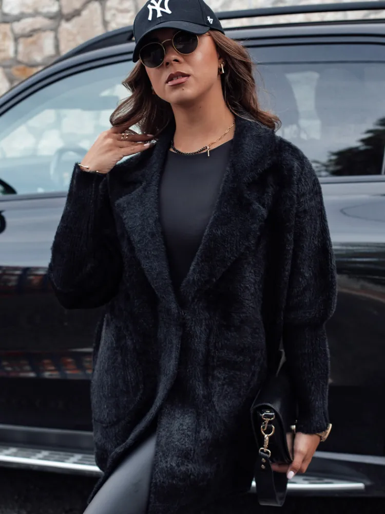 Płaszcze Damskie>Dstreet Płaszcz damski alpaka RITA II czarny NY0669