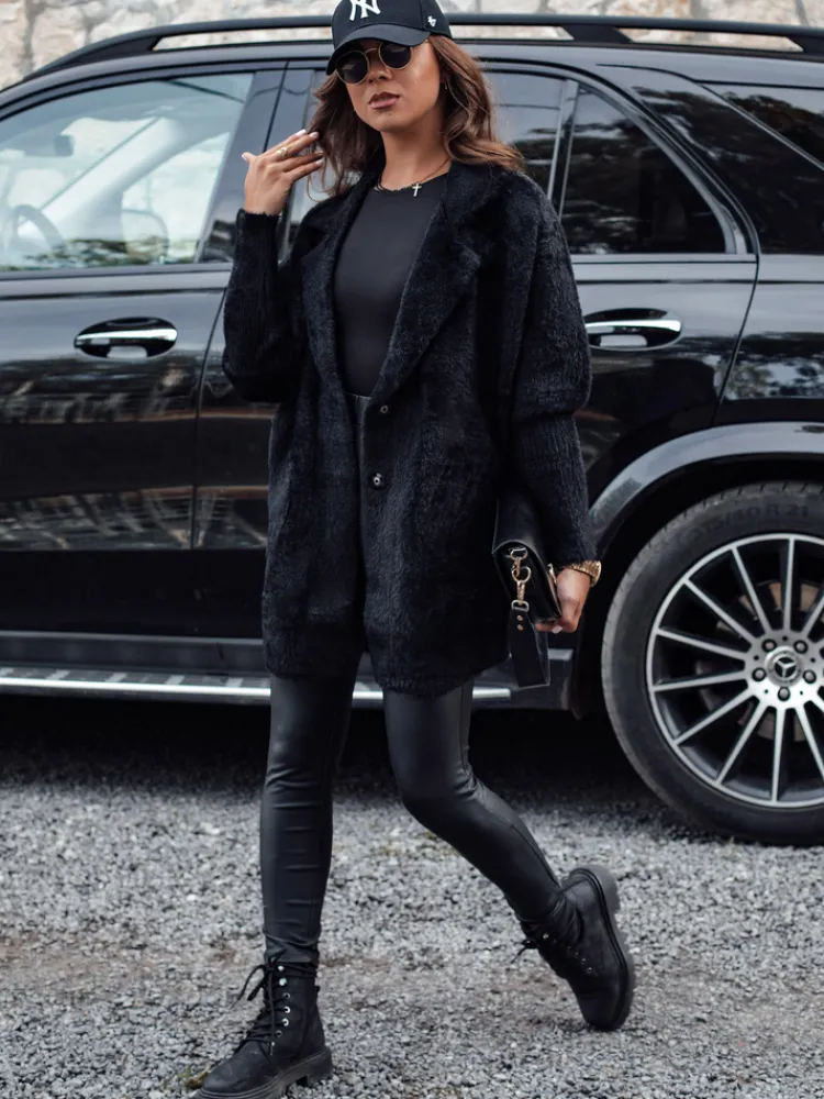 Płaszcze Damskie>Dstreet Płaszcz damski alpaka RITA II czarny NY0669