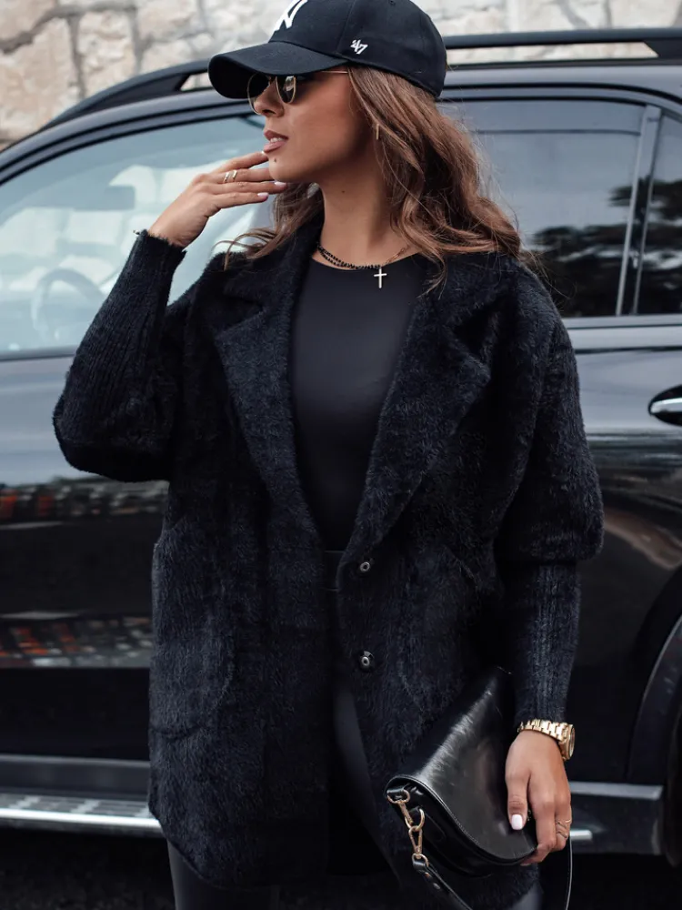 Płaszcze Damskie>Dstreet Płaszcz damski alpaka RITA II czarny NY0669