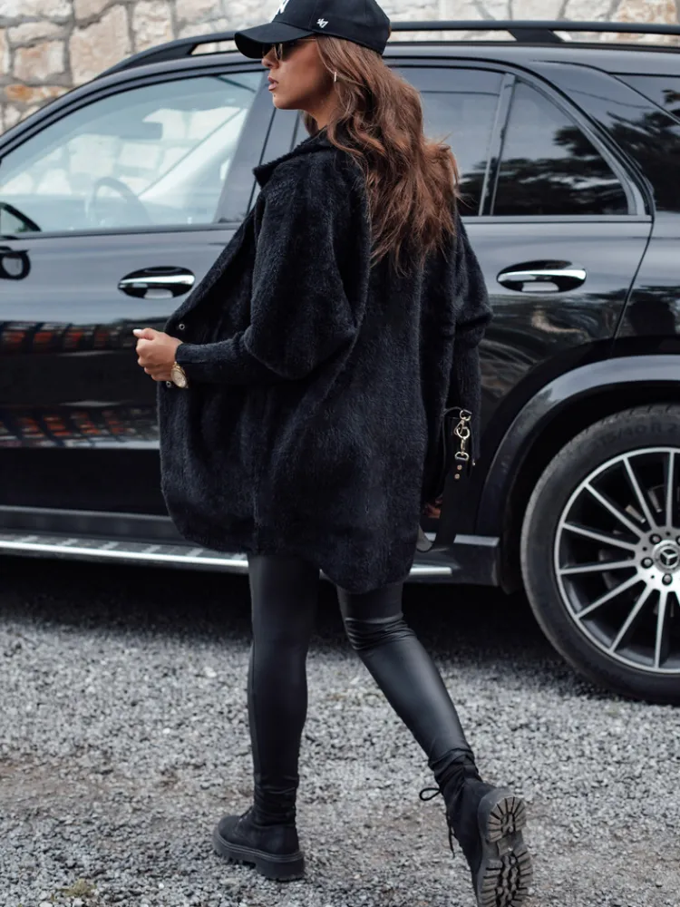 Płaszcze Damskie>Dstreet Płaszcz damski alpaka RITA II czarny NY0669