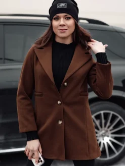 Płaszcze Damskie>Dstreet Płaszcz damski jednorzędowy BELVEONE czekoladowy NY0731