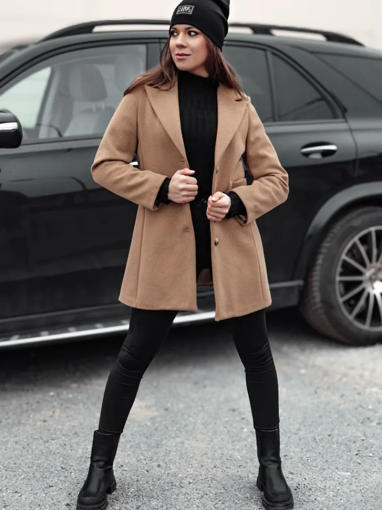 Płaszcze Damskie>Dstreet Płaszcz damski jednorzędowy BELVEONE kamelowy NY0734