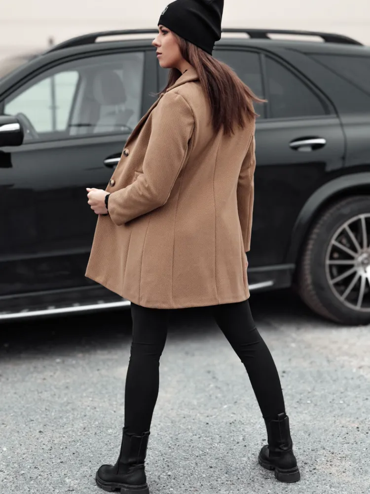 Płaszcze Damskie>Dstreet Płaszcz damski jednorzędowy BELVEONE kamelowy NY0734