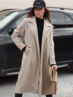 Płaszcze Damskie>Dstreet Płaszcz damski oversize MANTOVA długi jasnobrązowy NY0741