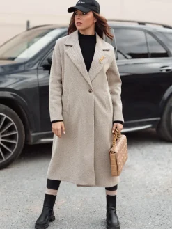 Płaszcze Damskie>Dstreet Płaszcz damski oversize MANTOVA długi jasnobrązowy NY0741