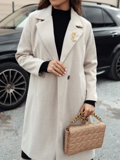 Płaszcze Damskie>Dstreet Płaszcz damski oversize MANTOVA długi jasnobeżowy NY0738